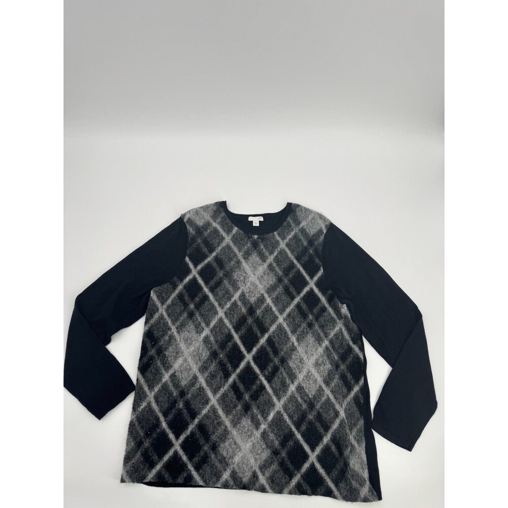 J. Jill Argyle Wool Blend Knit Sweater Women's XL Gray Black Plaid Long Sleeve